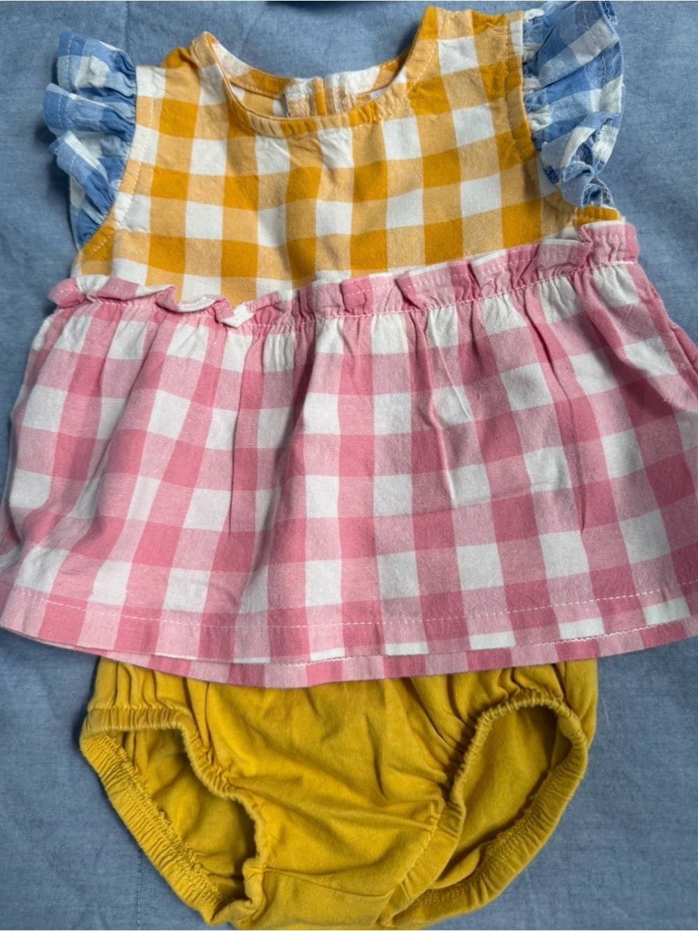 Mud Pie Gingham Colorblock Dress & Mustard Bloomers